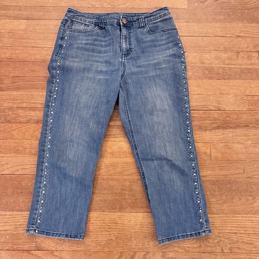 Christopher & Banks Blue Cropped Jeans with Studded Detail Size 30  b64